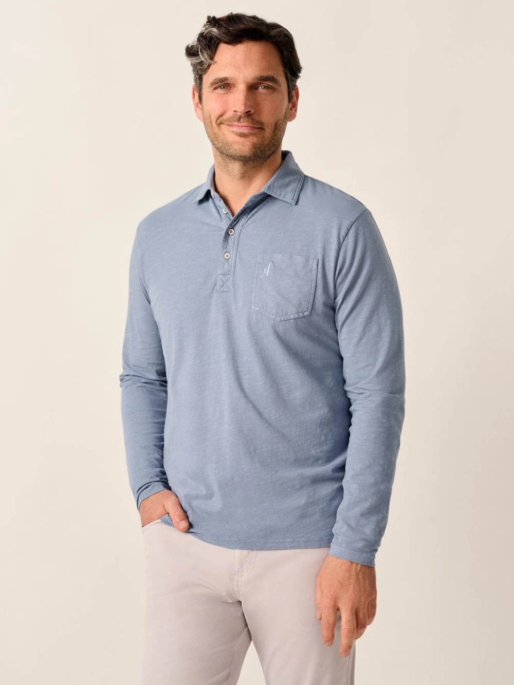 Johnnie-O Long Sleeve Original 4-Button Coastal Wash Polo: Cloudburst